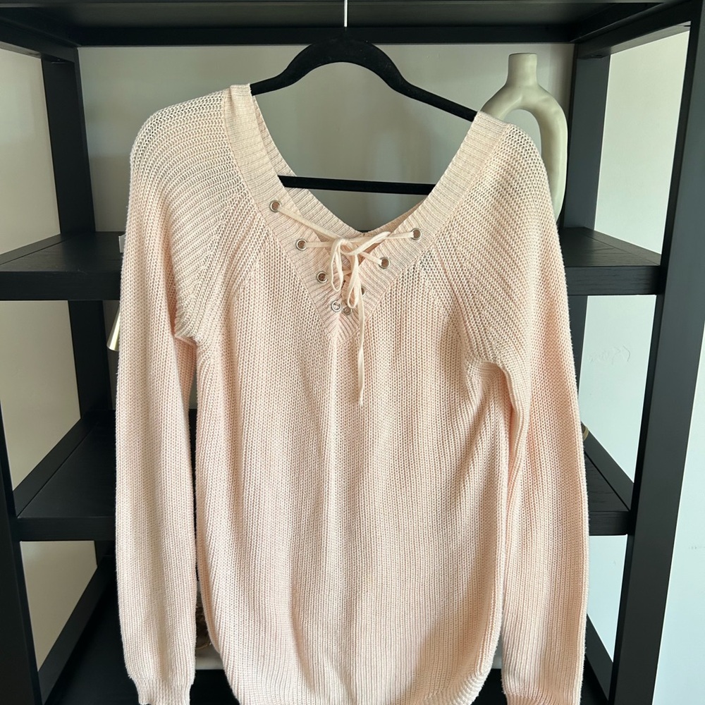 Women's Cream Sweater with Lace-Up Detail
